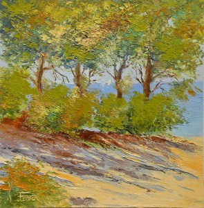 Jean Marie Ferrer artiste peintre de Provence, vente en ligne de tableaux à l'huile au couteau sur toile au couleurs de la Provence. Tableaux carrés sans châssis. La pinéde.