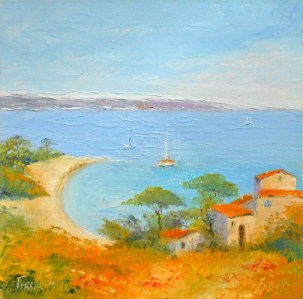 Jean Marie Ferrer artiste peintre de Provence, vente en ligne de tableaux à l'huile au couteau sur toile au couleurs de la Provence. Tableaux carrés sans châssis. Ramatuelle