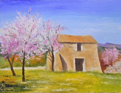 Jean Marie Ferrer artiste peintre de Provence, vente en ligne de tableaux à l'huile au couteau sur toile au couleurs de la Provence. Tableaux petits format. ALMENDROS