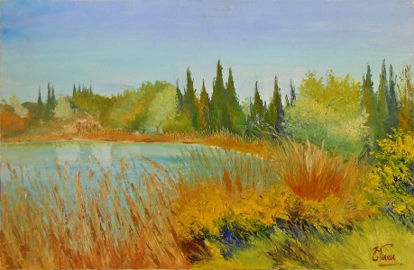 Jean Marie Ferrer artiste peintre de Provence, vente en ligne de tableaux à l'huile au couteau sur toile au couleurs de la Provence. Les étangs de Villepey.