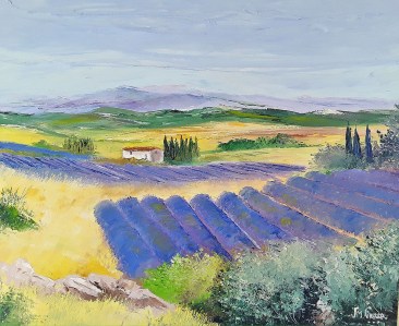 Jean Marie Ferrer artiste peintre de Provence, vente en ligne de tableaux à l'huile au couteau sur toile au couleurs de la Provence. Juillet à Valensole