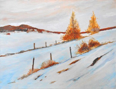 Jean Marie Ferrer artiste peintre de Provence, vente en ligne de tableaux à l'huile au couteau sur toile au couleurs de la Provence. Neige sur le plateau.