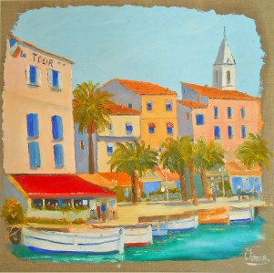 Jean Marie Ferrer artiste peintre de Provence, vente en ligne de tableaux à l'huile au couteau sur toile au couleurs de la Provence. Sanary, le port.